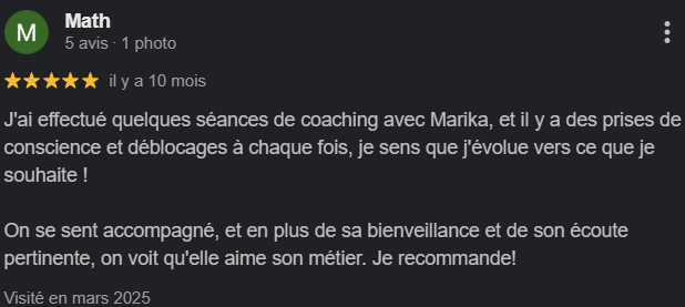 Avis d'une cliente sur sa coach de vie