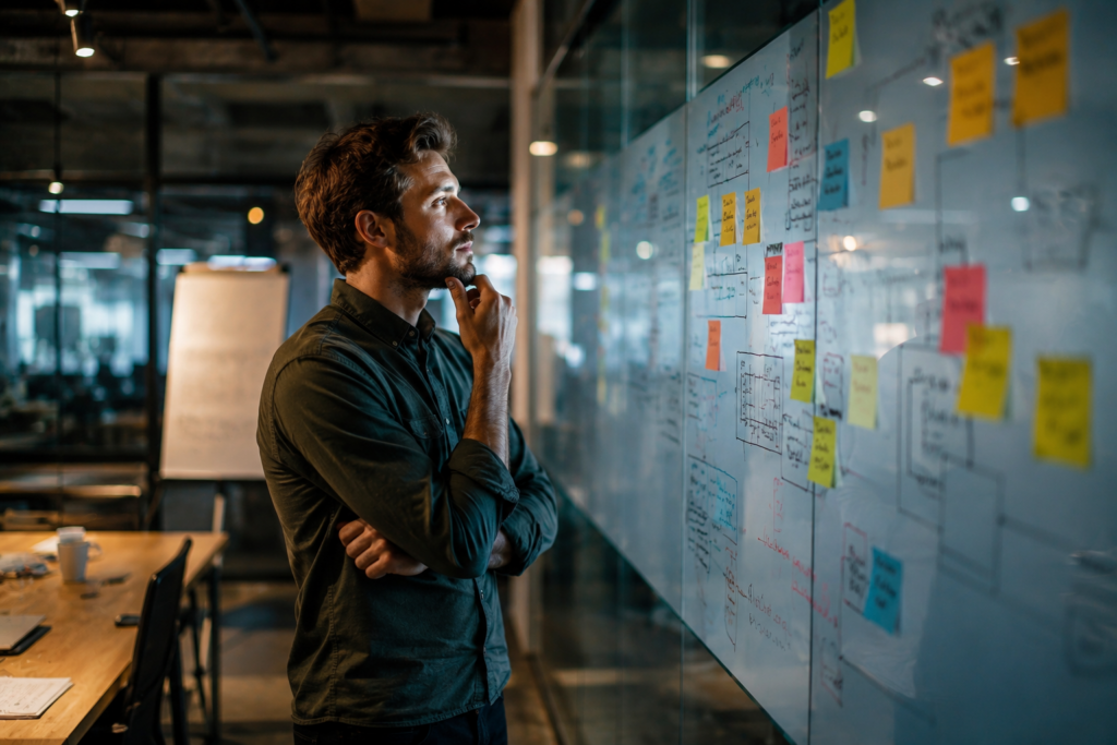 Un homme utilisant son intuition dans un contexte professionnel